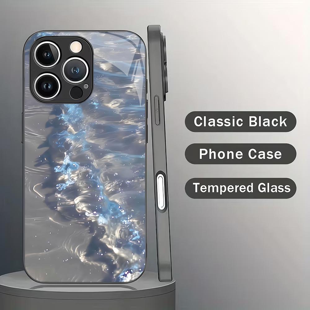 Beach pattern tempered glass phone case suitable for iPhone 17 16 15 14 13 12 11Pro/Max/Plus anti drop and shockproof back cover