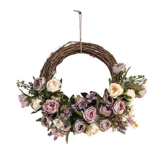 Искусственный цветочный венок из ротанга для входной двери, гирлянда из цветочных веток ручной работы для свадеб, дней рождения, вечеринок, настенных украшений