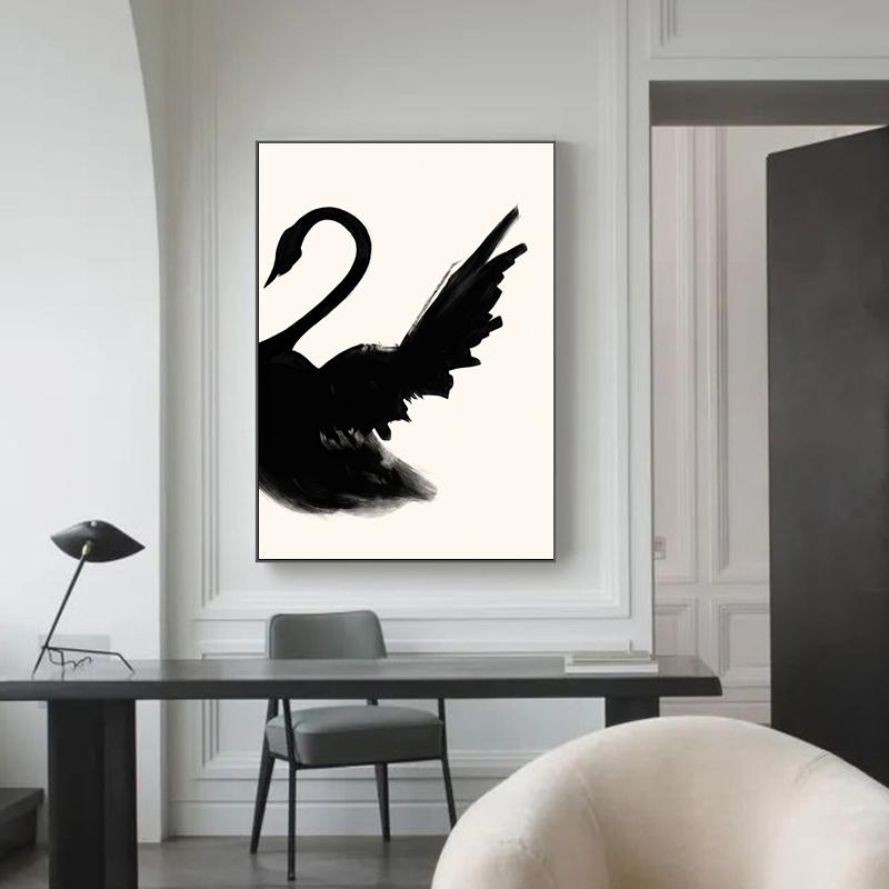 Современный стиль, настенные художественные постеры с животными, черно-белый лебедь, холст, картины, украшения для спальни, скандинавские картины для домашнего декора