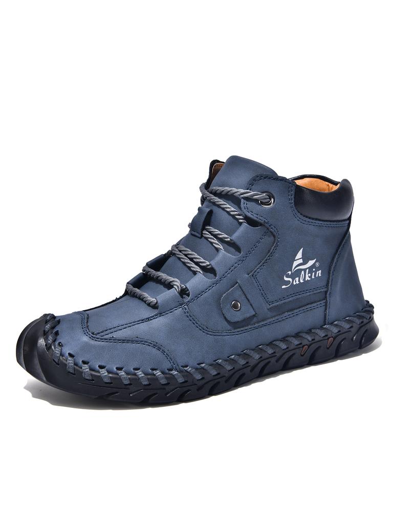 Hand Stitching Leather Shoes Outdoor Men Boots Autumn Retro Breathable Casual Shoes Non-Slip Lace Up Ankle Work Boots Winter