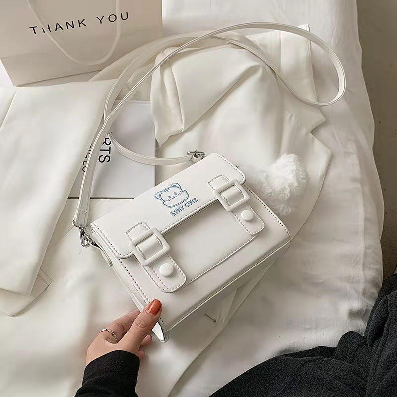Women Shoulder Bag New Messenger Bag Kitten Cute Small Square Bag Shoulder Crossbody Bag Popular Hit Color Bag Korean Version for Travel Shopping