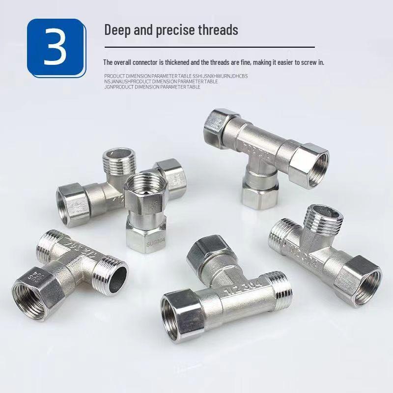 Precision Cast Stainless Steel Union Tee - Male to Dual Female Threaded Elbow Pipe Fitting