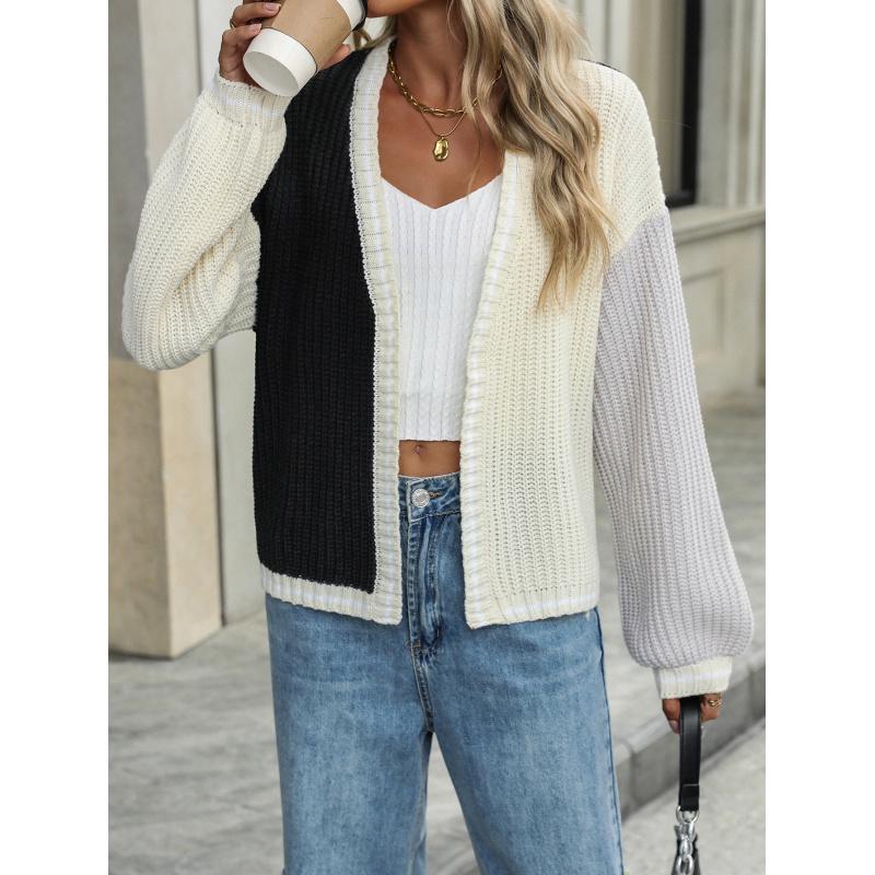 Autumn And Winter Temperament Commuter Loose Splicing Women's Knitted Cardigan Jacket Sweater