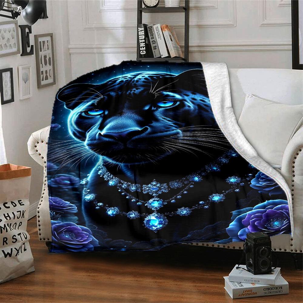 1pc Midnight Leopard Blanket Lightweight Flannel Blanket Throw Blanket For Sofa, Bed, Travel, Camping, Livingroom, Office, Couch, Chair, And Bed yy251