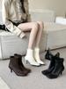 2025 Европейский и американский стиль квадратный носок эластичные и тонкие высокий каблук шпилька короткие ботильоны