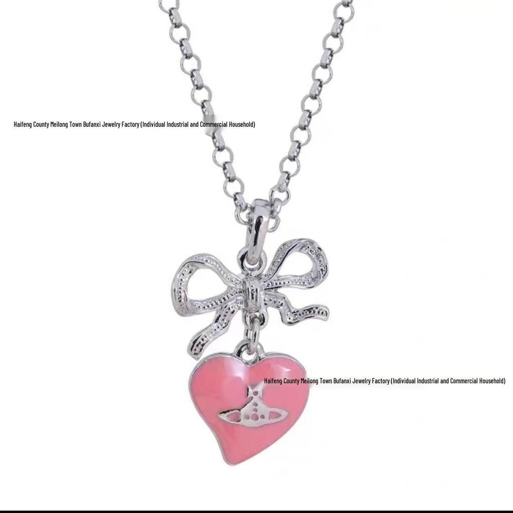 Лакированное ожерелье «Сатурн» с розовым бантом Императрицы Цыси: Роскошная цепочка на ключицы в стиле панк для женщин