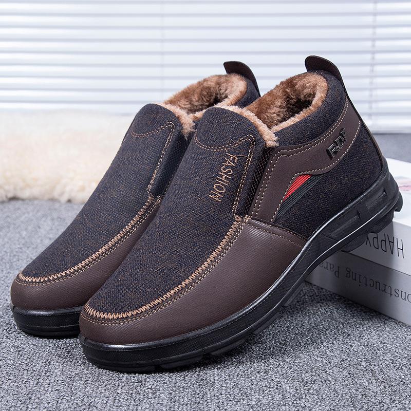 2024 Men's Boots Plush Cotton Shoes Comfortable Male Ankle Boots Slip On Wear-resistant Platform Shoes New Zapatillas De Hombre