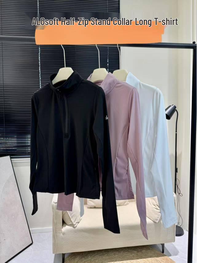 Женский оригинальный базовый слой для йоги Alo Slim-Fit с полумолнией - Топ для тренировок с длинным рукавом для осени/зимы