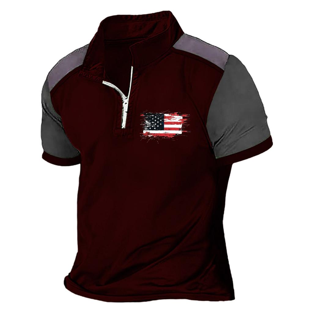 Летняя новинка для мужчин, повседневная рубашка с воротником-стойкой и короткими рукавами, подходящая по цвету, с полумолнией