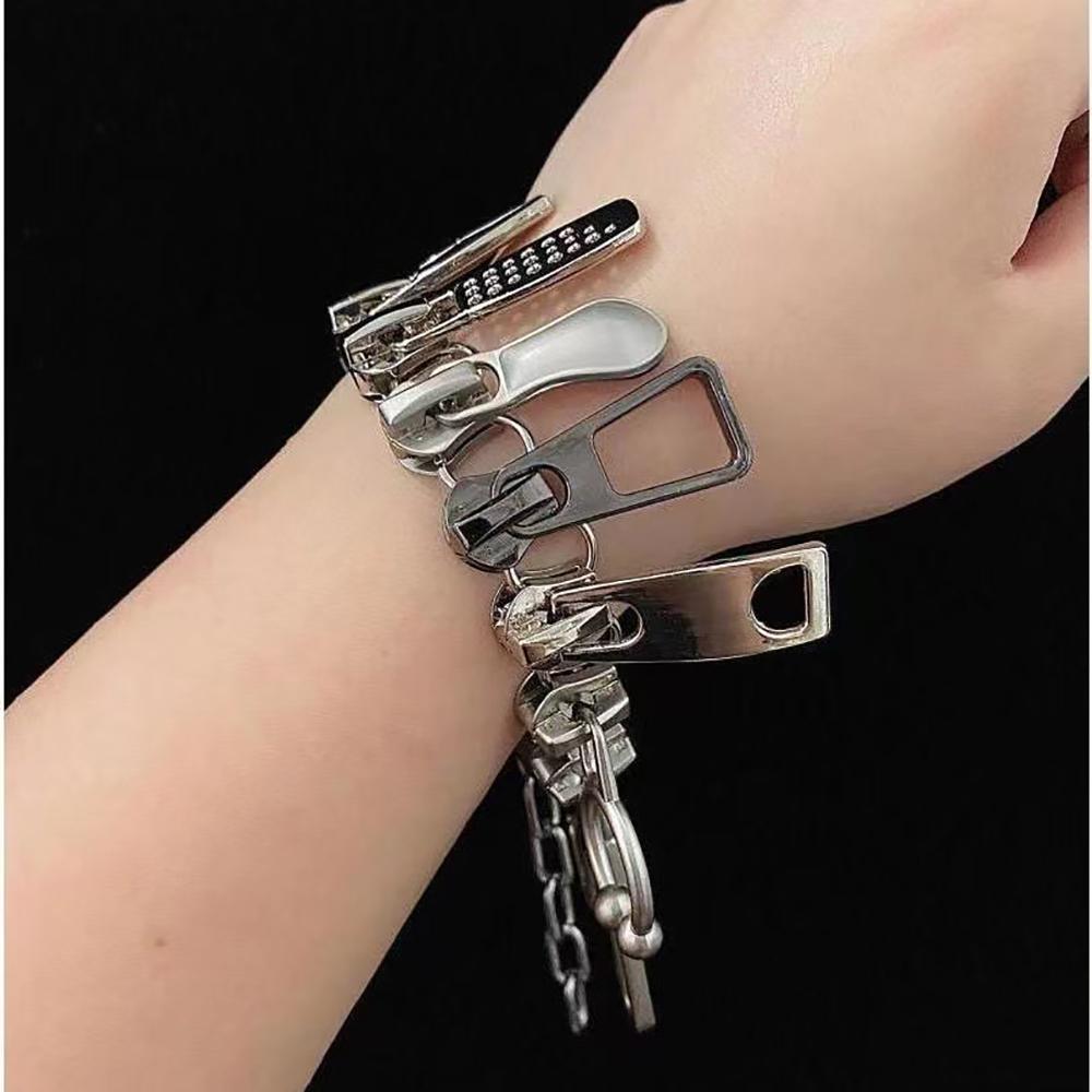 Cyber Punk Zipper Bracelet Fringe Chain Head Y2k Hip Hop Choker Men's Women's Fashion Trend Personality Jewelry Gift