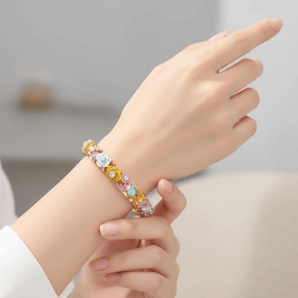 Traditional Hollow Out Flower Bracelet Rhinestone Women's Wrist Jewelry Festival Gifts