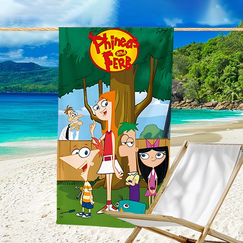 1pc Phineas and Ferb1 Beach Towel, Beach and Seaside Swimming Pool Equipment, Fashion Pattern, Rectangular, Travel Essentials