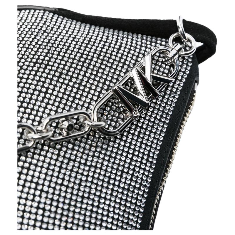 MICHAEL KORS Kendall glass crystal embellished zipper closure calfskin shoulder tote small women's silver