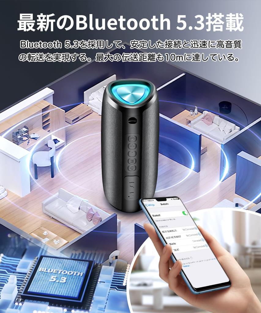 Bluetooth Speaker Wireless 24 Hours of Continuous Bluetooth Type C IPX7 TWS LED Light Easy To For Japanese Instruction Manual [2025 Innovative]