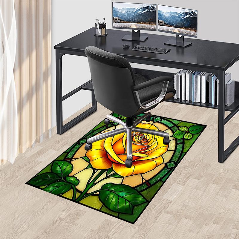 1PC Rose Stained Glass Non-Slip Floor carpet, suitable for Office, bedroomand playrooms. It can also be used as a sofa footrest cover-T86
