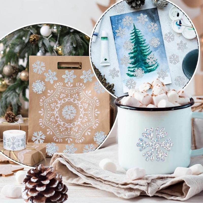 500Pcs Festive Snowflake Decals Adhesive Sticker Easy Peeling Stick Indoor Outdoor Use Gift Wrapping Label
