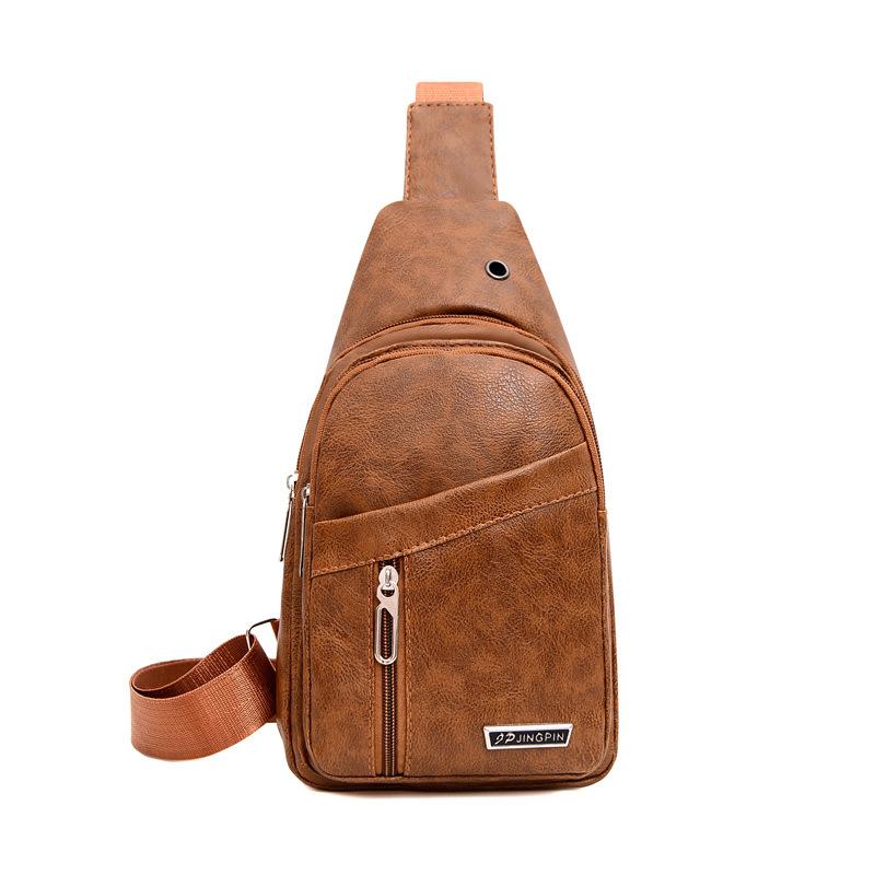 1 шт. Нагрудный маленький рюкзак, Модная спортивная PU сумка через плечо, Отверстие для наушников, Вместительная мужская нагрудная сумка.