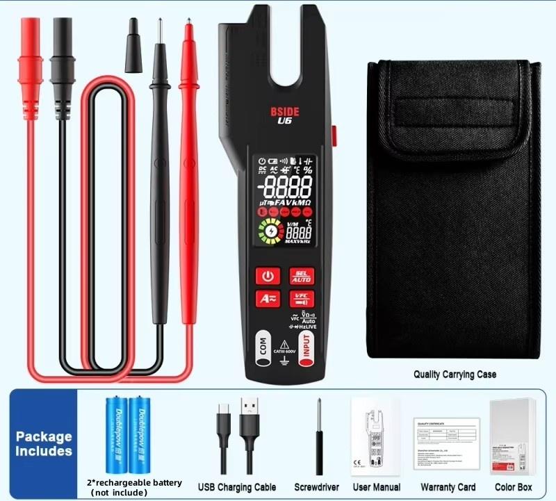 BSIDE Profesional Fork Meter 9999 Counts USB Charge Electrical Tester Clamp meter True RMS 600A Digital DC AC Clamp Meter NCV U6