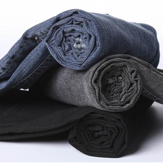 Весна Женские Джинсы Большого Размера Эластичные Пуговицы Прямые Базовые Брюки с Высокой Посадкой Синие Длинные Брюки