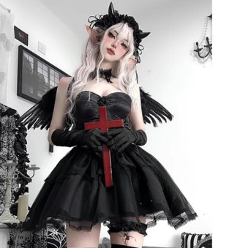Dark Angel Halloween Anime Cosplay Costumes Gothic Lolita Punk Dress Animation Show Female Ghost Bride Role Play Demon Costume