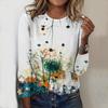 Tops For Spring&Autumn Dandelion Flower Print Round Neck Long Sleeve T-shirt Fall Casual Slim Pullover Women's Long Sleeve Top