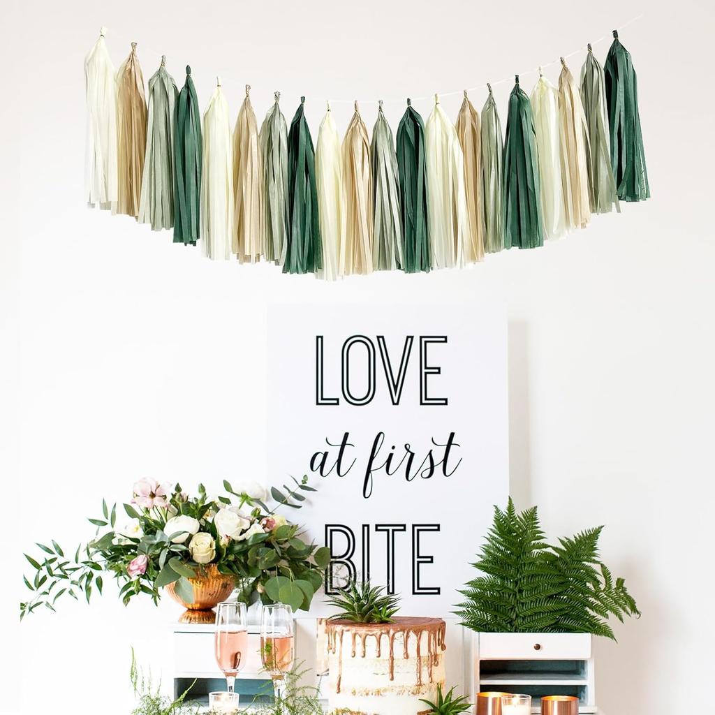 ANSOMO Sage Green Happy Birthday Party Decorations Retro Green Nude Ivory Dark Olive Kraft Paper Banner Balloons Neutral Rustic Boho Blush Safari