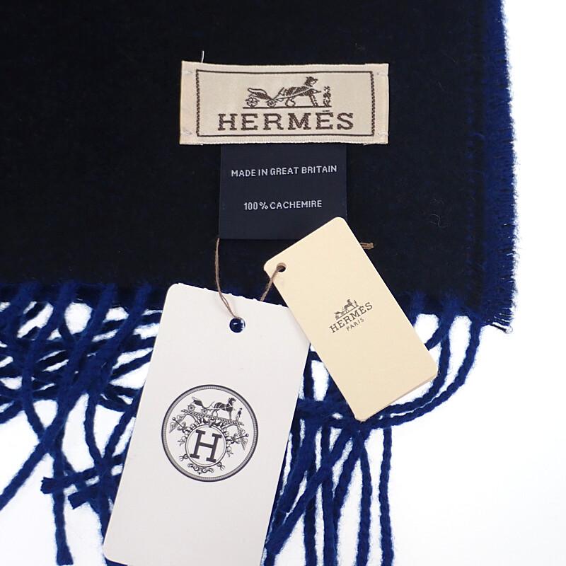 HERMES   Scarf blue/black cashmere Women