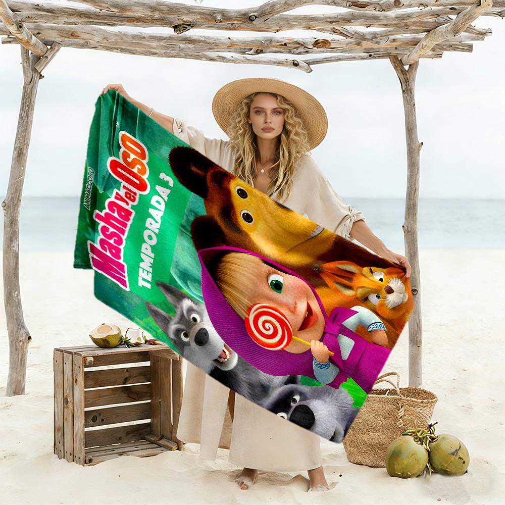 Masha And Bear Adventure Beach Towel Soft Durable Quick-Dry Comfortable Lightweight