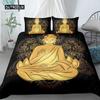 Buddha Duvet Cover Set King Size Exotic Ethnic Bohemian Bedding Set Microfiber Golden Buddha Statue Print Gorgeous Quilt Cover
