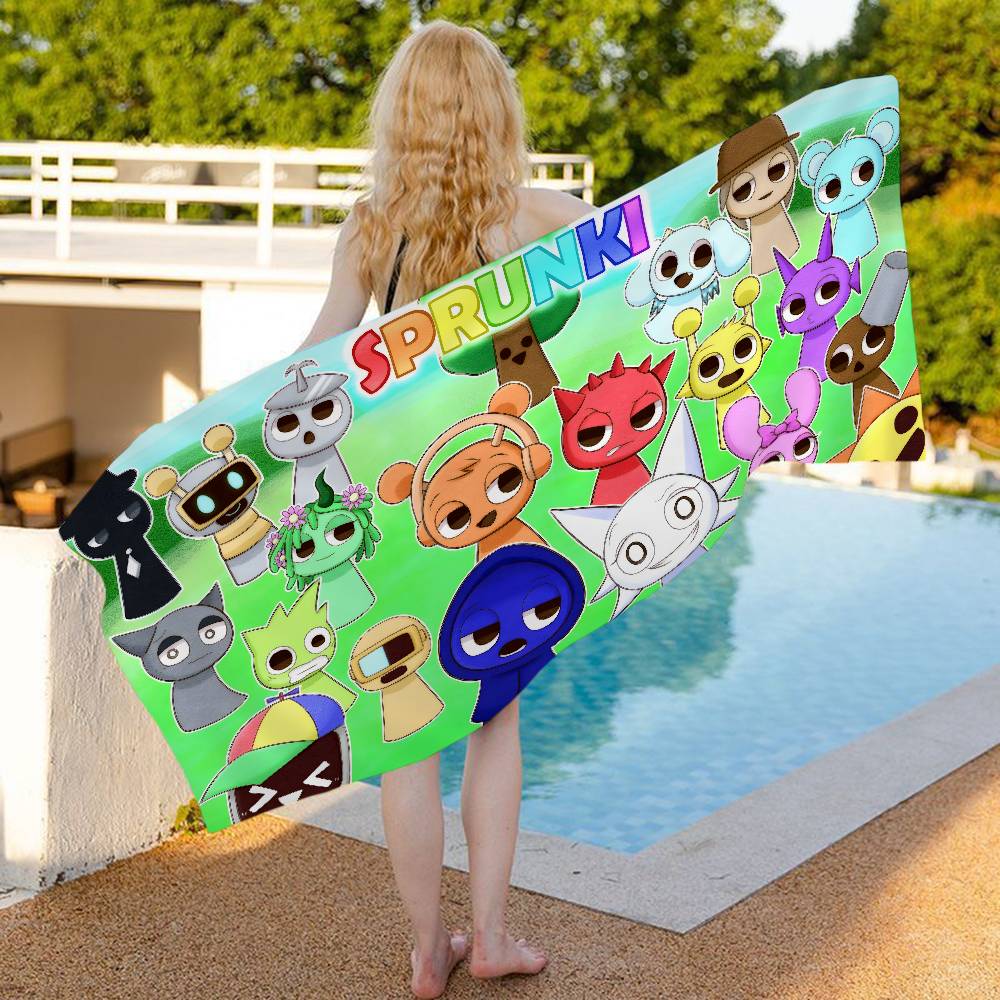 I-Incredibox S-Sprunki Аниме Пляжное Полотенце для Купания Мягкое Впитывающее Мочалка Детские Подарки для Детей Путешествия Кемпинг Спортзал
