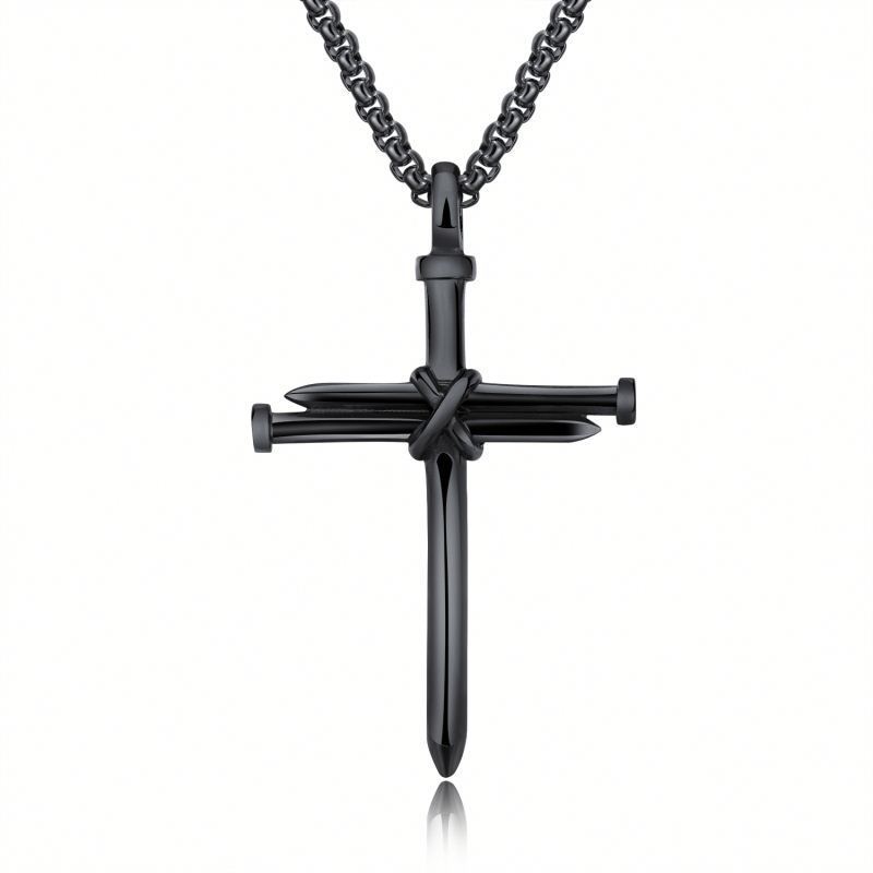 Summer Black Rhinestone Cross Jesus Pendant Choker Necklace for Women Punk Vintage Double Layers Chain Neck Boho Jewelry