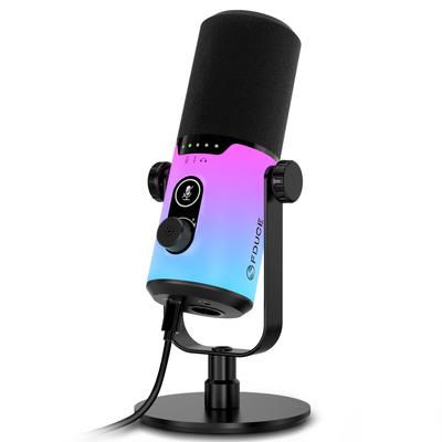FDUCE игровой динамический микрофон для записи подкастов ПК компьютерный игровой потоковый вокальный микрофон с RGB отключением усиления разъем для наушников и настольный