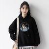 Autumn Winter Plush Hoodie for Women Loose Oversize Thick Student Moon Print All-match Pullover Hooded Top