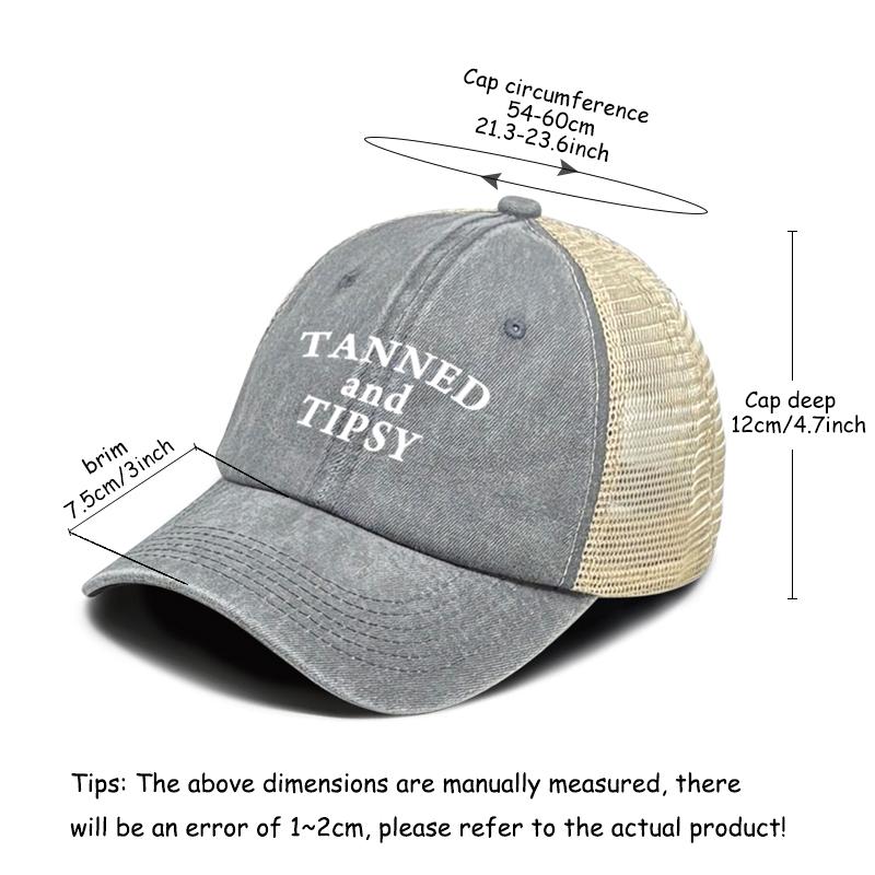 "Tanned and Tipsy" Print Mesh Cap Unisex Casual Cotton Snapback Hats For Woman Washed Retro Adjustable Baseball Cap