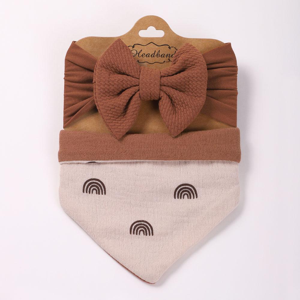 Детский нагрудник, набор аксессуаров для волос в подарок, бант, однотонная повязка на голову, хлопковое полотенце для слюны в горошек, детские аксессуары для кормления