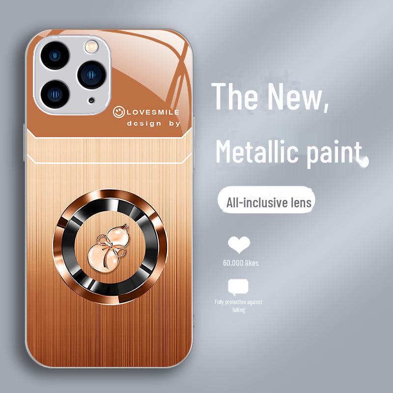 Роскошный чехол Liquid Glass с текстурой под дерево для Apple X/XS, 13Pro, 12/11, XR, XS Max и SE — защита от падений с дизайном в виде тыквы удачи.