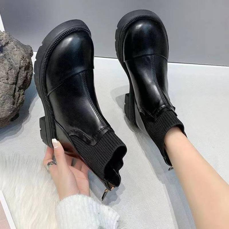 Fashion Work Punk Style Footwear Female Ankle Boots Leather Combat Booties Short Shoes for Women Elastic Fashion 2024 Chic and Elegant