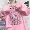 Sweet Girls Cute Cartoon Japanese Streetwear Harajuku Pink Fun Kawaii Casual Top Printed Loose Chic Summer Women T-shirt