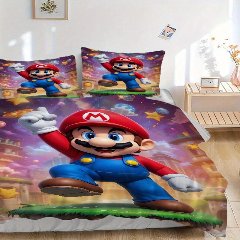 3pcs Super Mario Pattern Printed Bedding Set, Soft and Comfortable Quilt Cover for Bedroom, Guest Room (1 Duvet Cover + 2 Pillowcases, Pillo