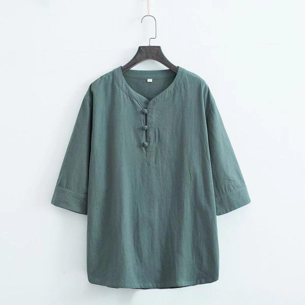 Мужской летний хлопково-льняной комплект в китайском стиле с застежками-лягушками и рукавами три четверти