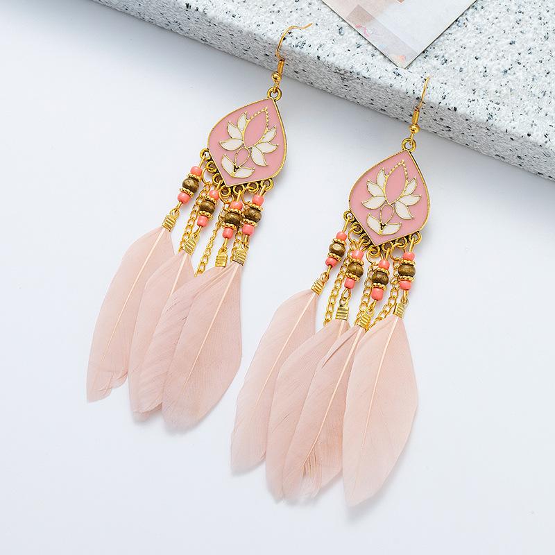 High-Value Feather Earrings Bohemian Long Tassel Photo Women'S Ear Hooks Personalized Earrings