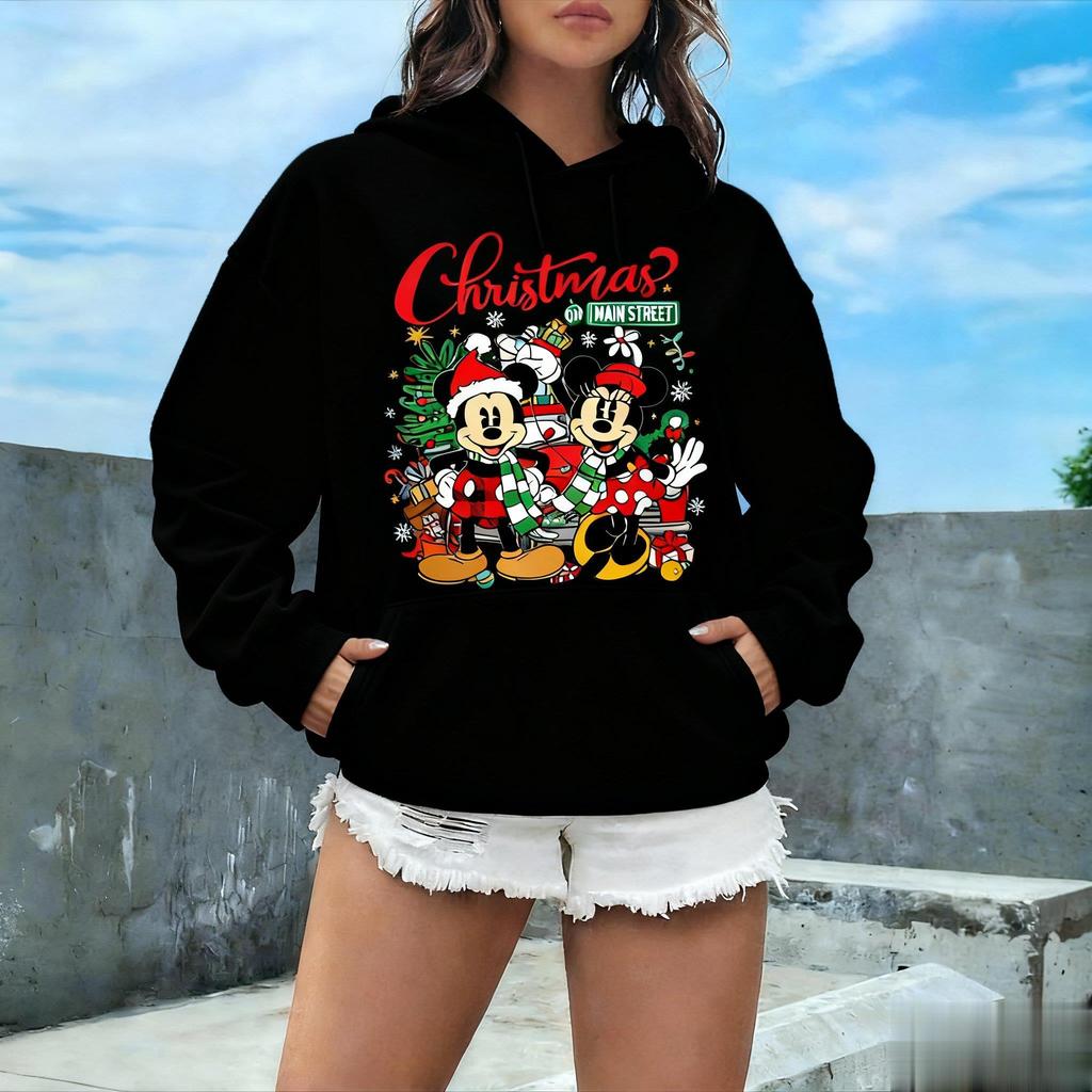 Oversized Disney Hoodie Women Men Mickey Christmas Print Graphic Pullover Sweatshirt Casual Streetwear Jacket Autumn Winter Tops