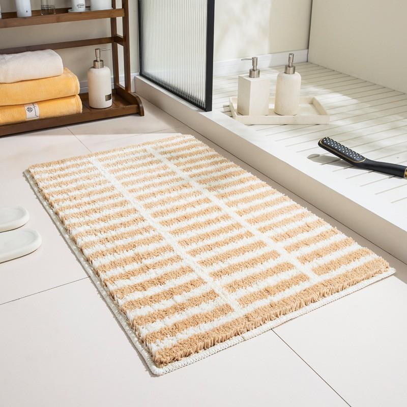 Soft Plush Bath Mat With Non-Slip Backing Absorbent Floor Rug Bathroom Toilet Entryway Stripe Floral Grid Patterns