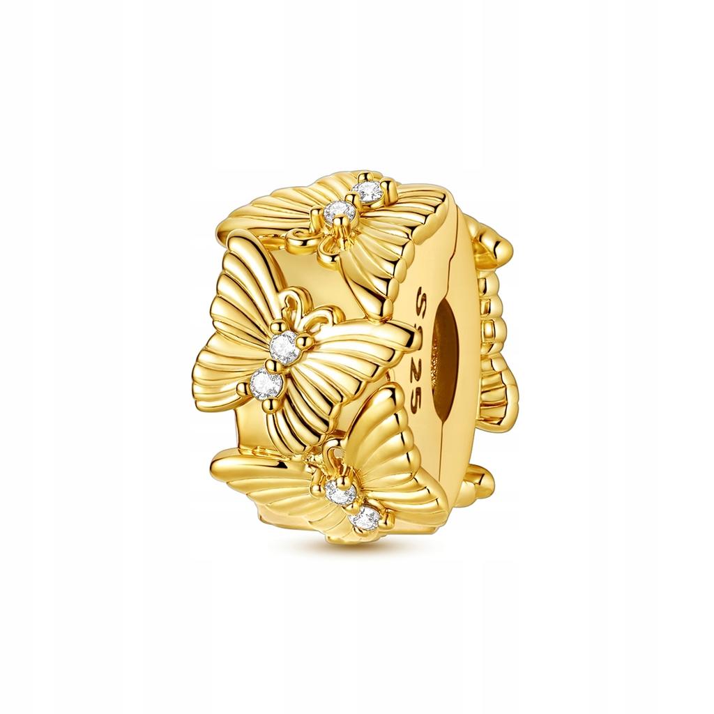 Modular Bead Safety Stopper Charm Gold S925 Butterfly Crystals