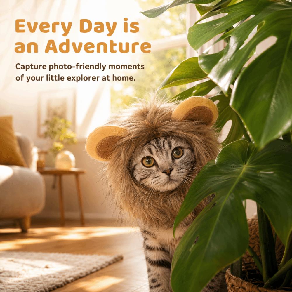 Face Opening Cat Mane Wig Rounded Ears Cat Mane Headpiece Mane Wig for Cat Indoor Cat Wear
