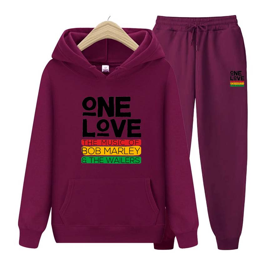 Мужской спортивный костюм One Love с принтом, зимний костюм, спортивный модный спортивный костюм для женщин и мужчин, одежда с капюшоном, толстовки + брюки, комплект из двух предметов