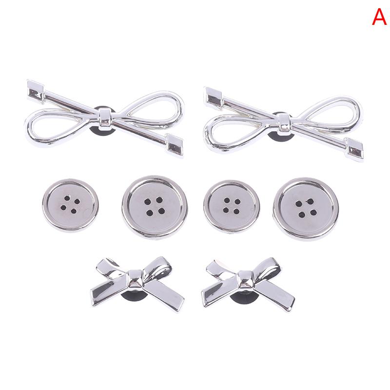 8Pcs/Set Metal Silver Electroplated Bow Button Dot Heart Charms Shoe Buckle Diy Detachable Clogs Sandals Accessories