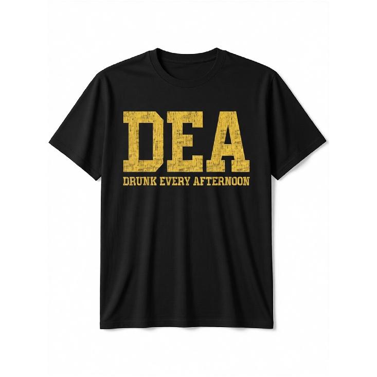 Men'S DEA Drunk Every Afternoon Graphic T-Shirt- Funny Drinking Tee With Bold Yellow DEA Lettering, Soft Breathable Shirt For Parties, Barbecues&