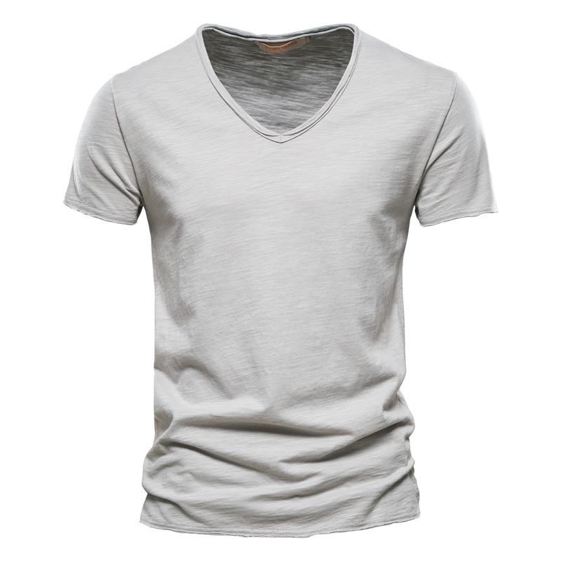 Summer Men's Solid Bamboo Cotton V-Neck T-Shirt - Hot Selling European & American Style