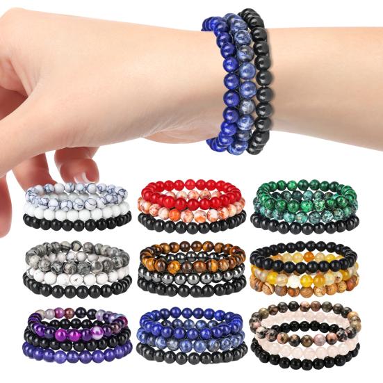 3 шт./компл. каменный браслет три в одном очаровательная эластичная веревка натуральный синий золотой тигровый глаз агат камень